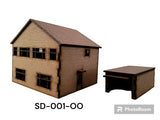 'OO' Gauge 1970's style pair semi detached houses with 2 garages.