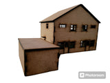 'OO' Gauge 1970's style pair semi detached houses with 2 garages.